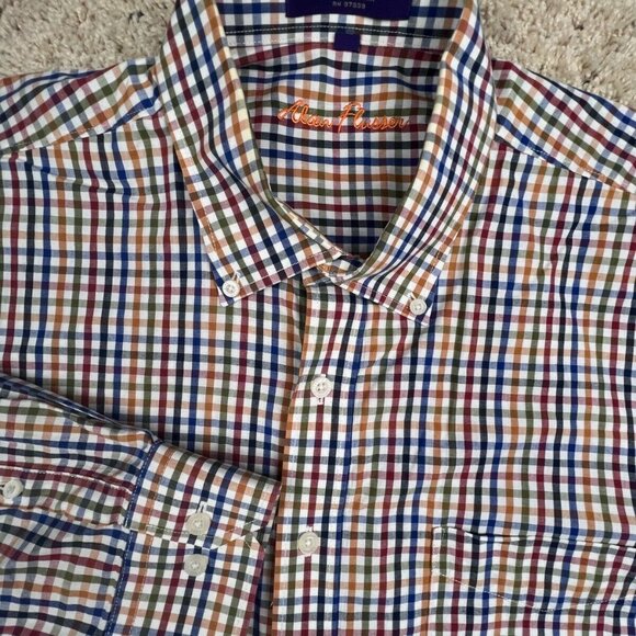 Alan Flusser Button Up Shirt Adult XL Cotton Casual Mens Check Colorful - Picture 1 of 8
